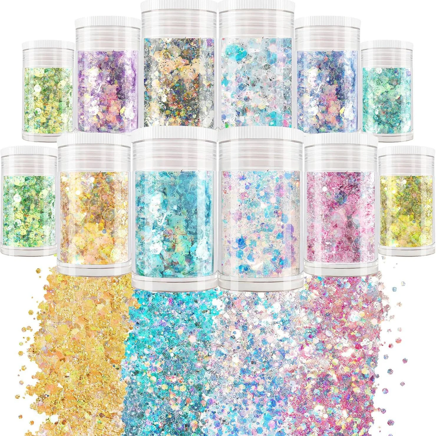 12 Colors Holographic Chunky Glitter Assorted 3mm Star Shapes Fine Glitter Powder for Body Nail Art Craft Mixed Colors
12 Colors Holographic Chunky Glitter Assorted 3mm Star Shapes Fine Glitter Powder for Body Nail Art Craft Mixed Colors