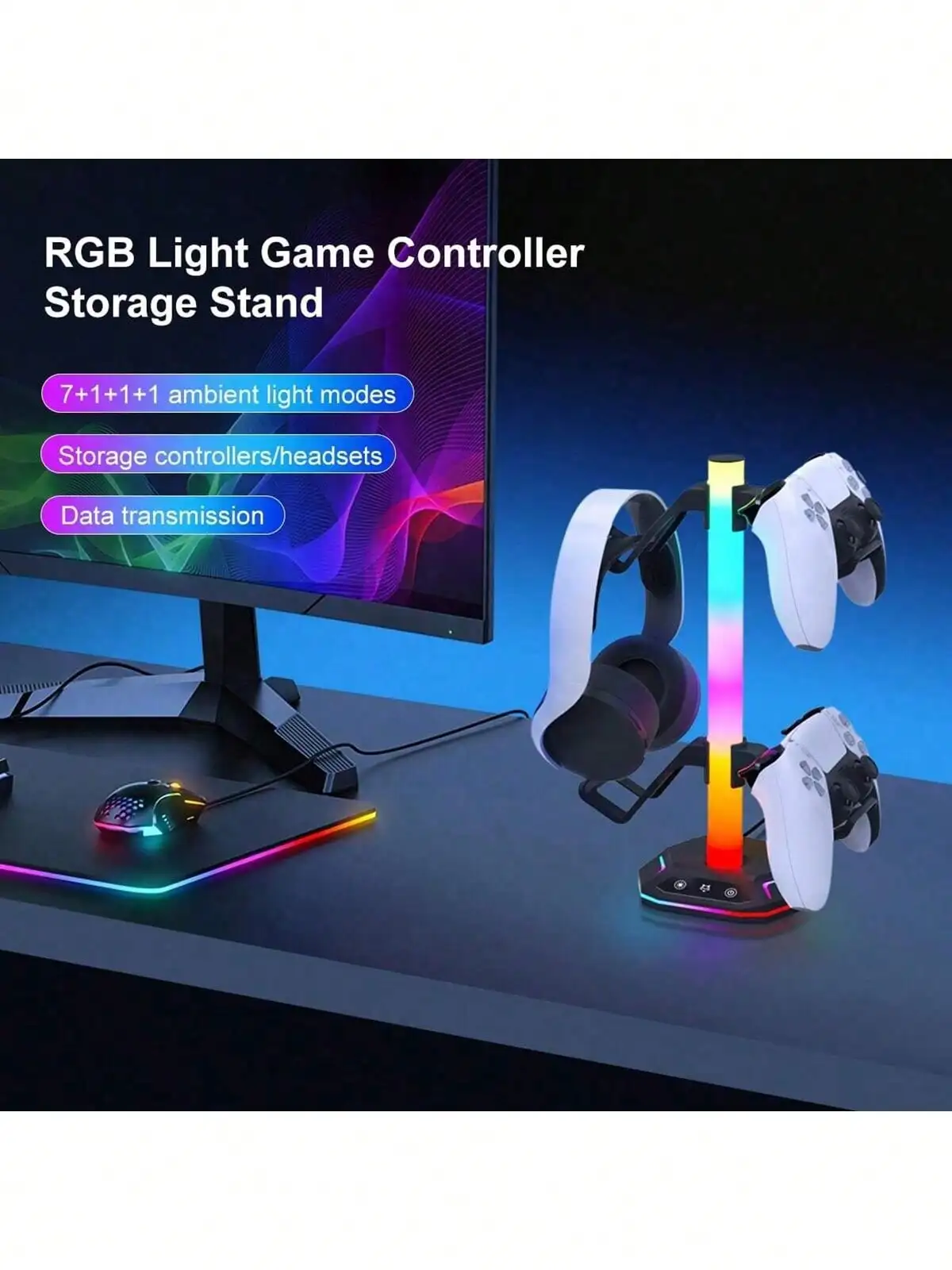 Подставка для игровых наушников RGB с интерфейсом USB-C, 10 режимами подсветки и противоскользящим резиновым основанием — идеальный аксессуар для рабочего стола.
Подставка для игровых наушников RGB с интерфейсом USB-C, 10 режимами подсветки и противоскользящим резиновым основанием — идеальный аксессуар для рабочего стола.
