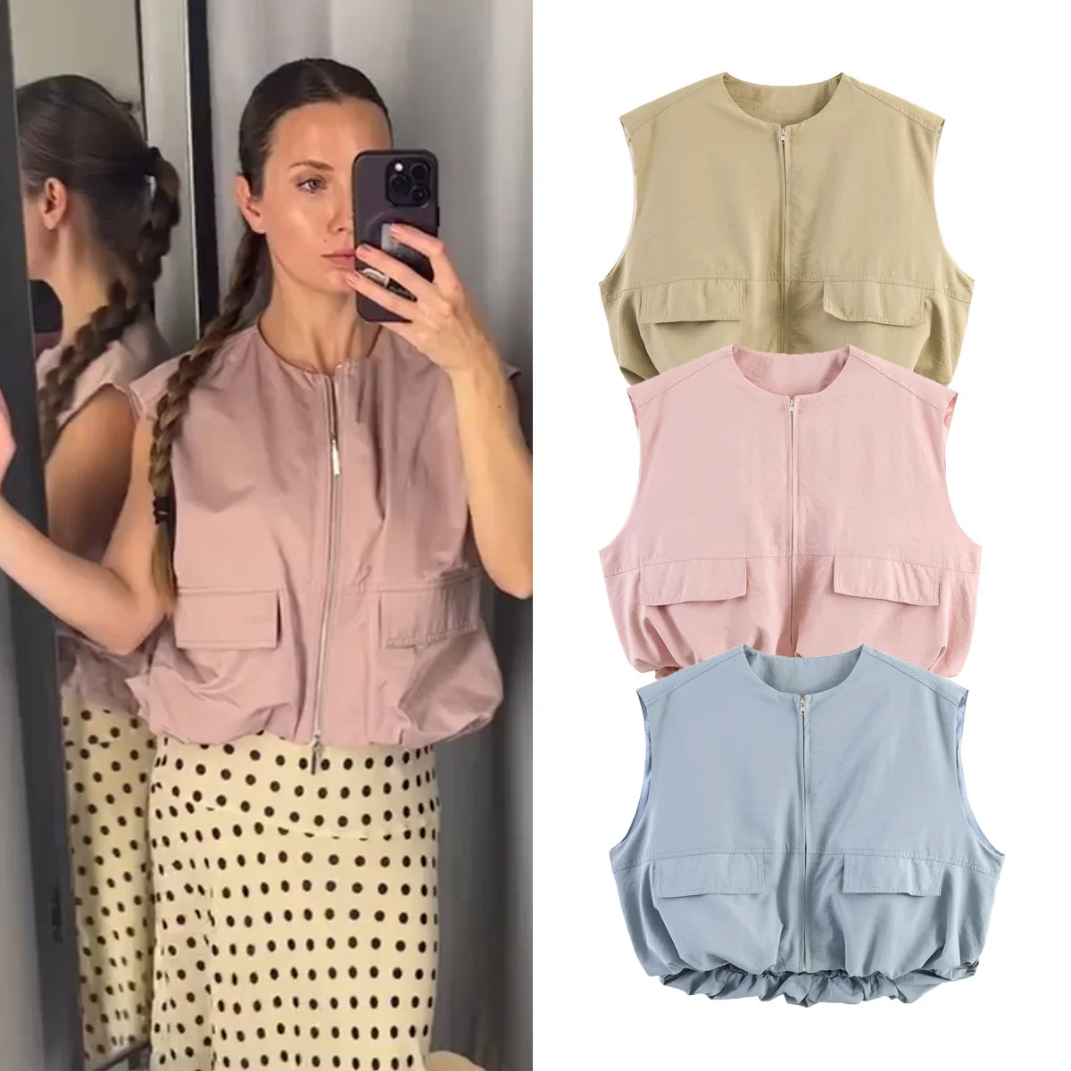 Withered 2026 European And American Fashion Street Pocket Decoration Round Neck Vest Woman Clothes Female Women's Vest
Withered 2026 European And American Fashion Street Pocket Decoration Round Neck Vest Woman Clothes Female Women's Vest