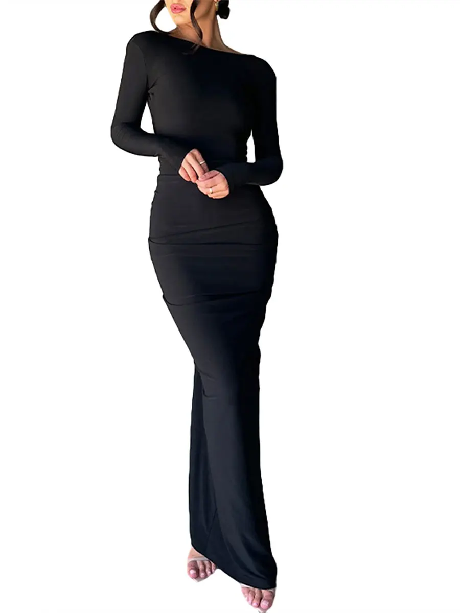 Women Long Bodycon Dress Solid Color Deep V-Neck Ruched Long Sleeve Dress Spring Fall Evening Party Dress
Women Long Bodycon Dress Solid Color Deep V-Neck Ruched Long Sleeve Dress Spring Fall Evening Party Dress