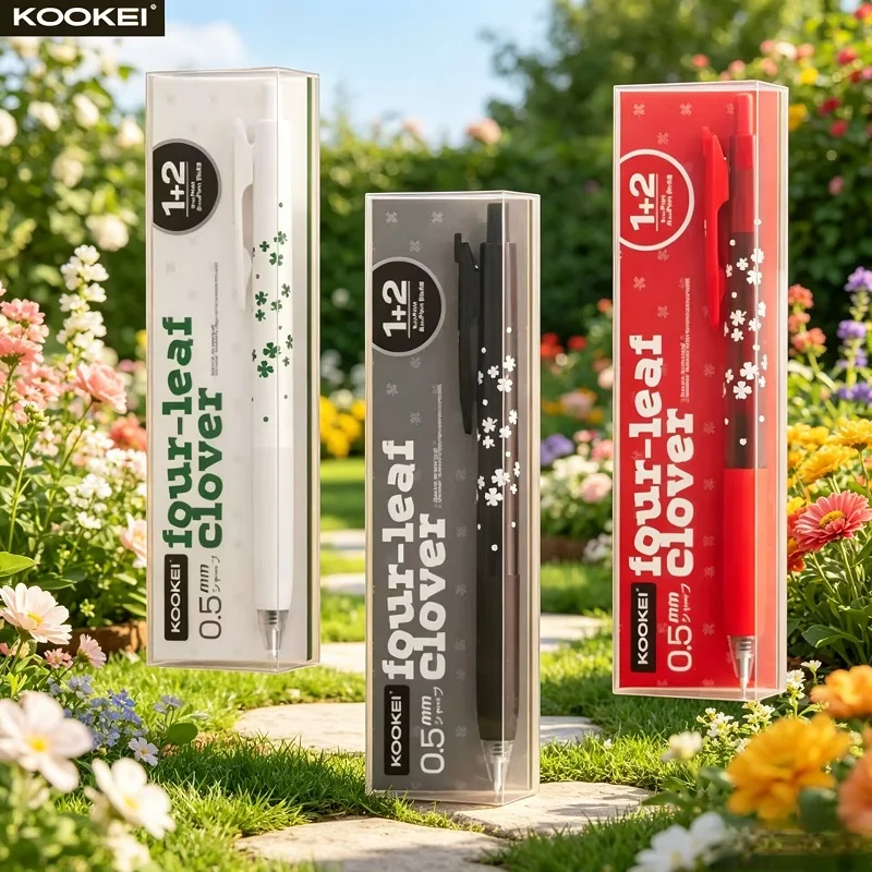 KOOKEI 1+2 Wooden Grip Gel Pen Set Four-Leaf Clover 0.5mm Quick Dry Ballpoint Pen Retractable Signature Pens Writing Stationery
KOOKEI 1+2 Wooden Grip Gel Pen Set Four-Leaf Clover 0.5mm Quick Dry Ballpoint Pen Retractable Signature Pens Writing Stationery