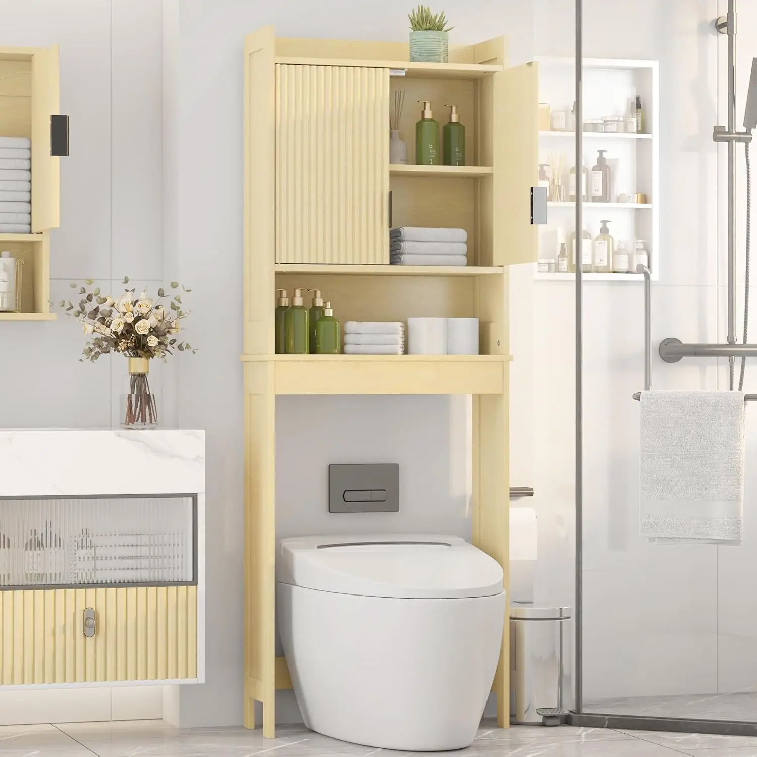 Over The Toilet Storage Cabinet,Behind Toilet Bathroom Organizer with Anti-tip,Space-Saving Toilet Shelf with, Customized
Over The Toilet Storage Cabinet,Behind Toilet Bathroom Organizer with Anti-tip,Space-Saving Toilet Shelf with, Customized