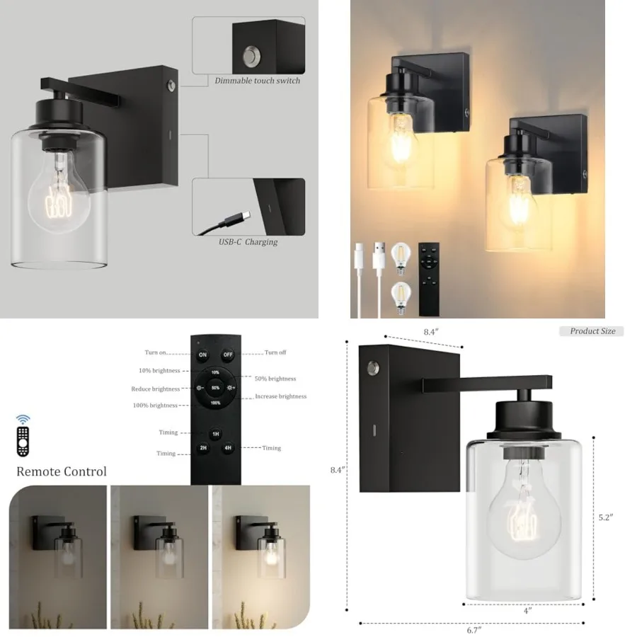 Battery Operated Wall Sconce Set of 2, Black Rechargeable Wall Lights with Timer Function, Easy Install Dimmable Wireless Wall
Battery Operated Wall Sconce Set of 2, Black Rechargeable Wall Lights with Timer Function, Easy Install Dimmable Wireless Wall