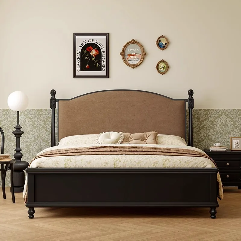 French retro double master room American solid wood soft bag black modern simple wedding 
French retro double master room American solid wood soft bag black modern simple wedding