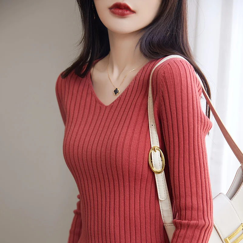 Spring 100% Cotton Knit Pullover Women Clothing V-neck Long Sleeve Elasticity Shirts Autumn Woman Casual Basic Bottoming Sweater
Spring 100% Cotton Knit Pullover Women Clothing V-neck Long Sleeve Elasticity Shirts Autumn Woman Casual Basic Bottoming Sweater