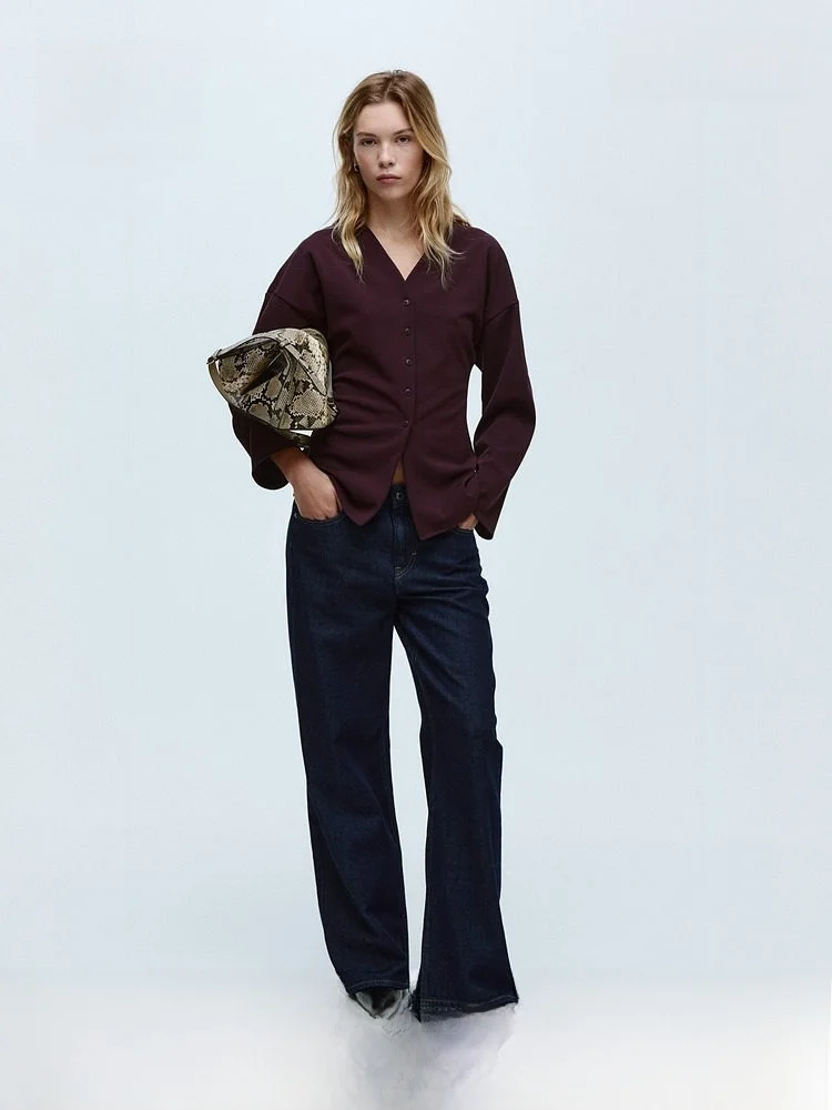 H&M Summer New Women's Front Buttoned Shirt Casual Style Polyester Fiber V-neck Long Sleeve Pure Color Fit Version 1310073
H&M Summer New Women's Front Buttoned Shirt Casual Style Polyester Fiber V-neck Long Sleeve Pure Color Fit Version 1310073