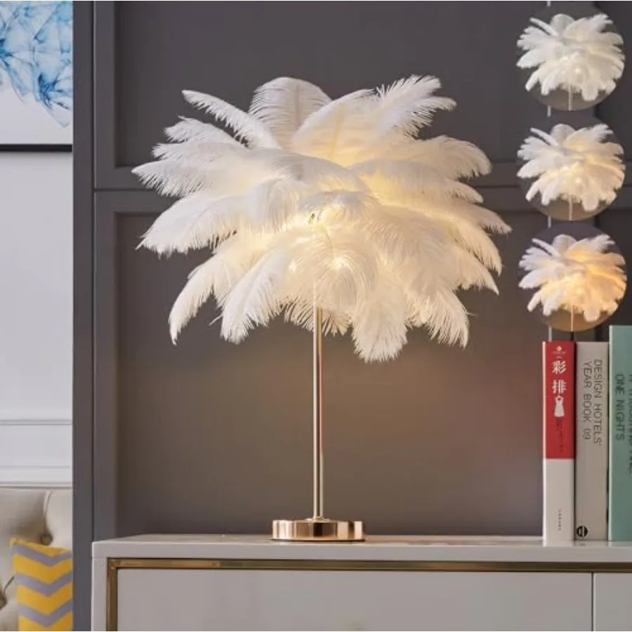 Ostrich Feather Lamp, 3-Color Temperature Modes, 40 Feathers and 5 G4 LED Light Bulbs, Pink Lamp for Girl's Bedside, Golden Bas
Ostrich Feather Lamp, 3-Color Temperature Modes, 40 Feathers and 5 G4 LED Light Bulbs, Pink Lamp for Girl's Bedside, Golden Bas