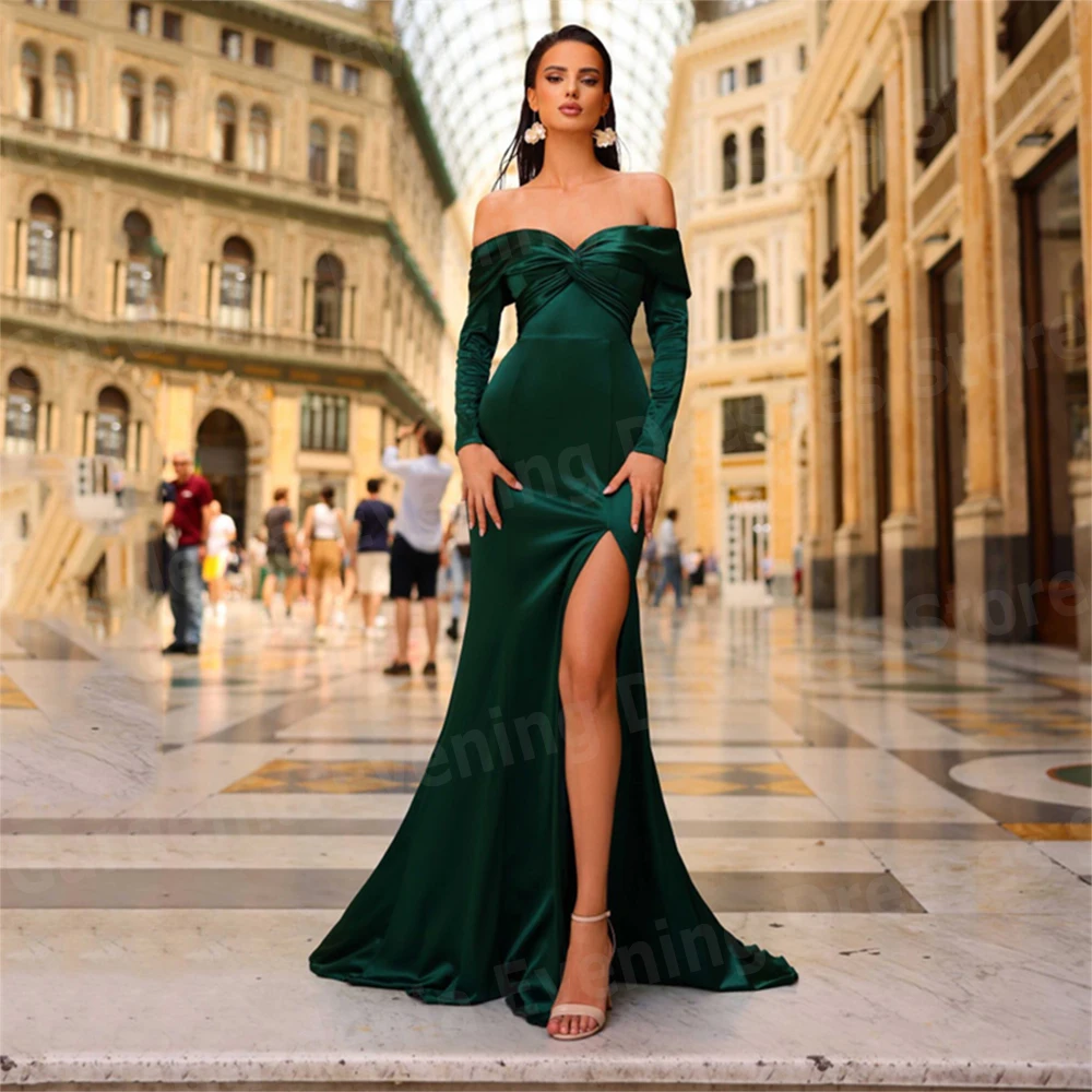 Simple Green Mermaid Women's Evening Dresses Off The Shoulder Prom Gowns Long Sleeve Customized Backless Split Vestido De Noche
Simple Green Mermaid Women's Evening Dresses Off The Shoulder Prom Gowns Long Sleeve Customized Backless Split Vestido De Noche