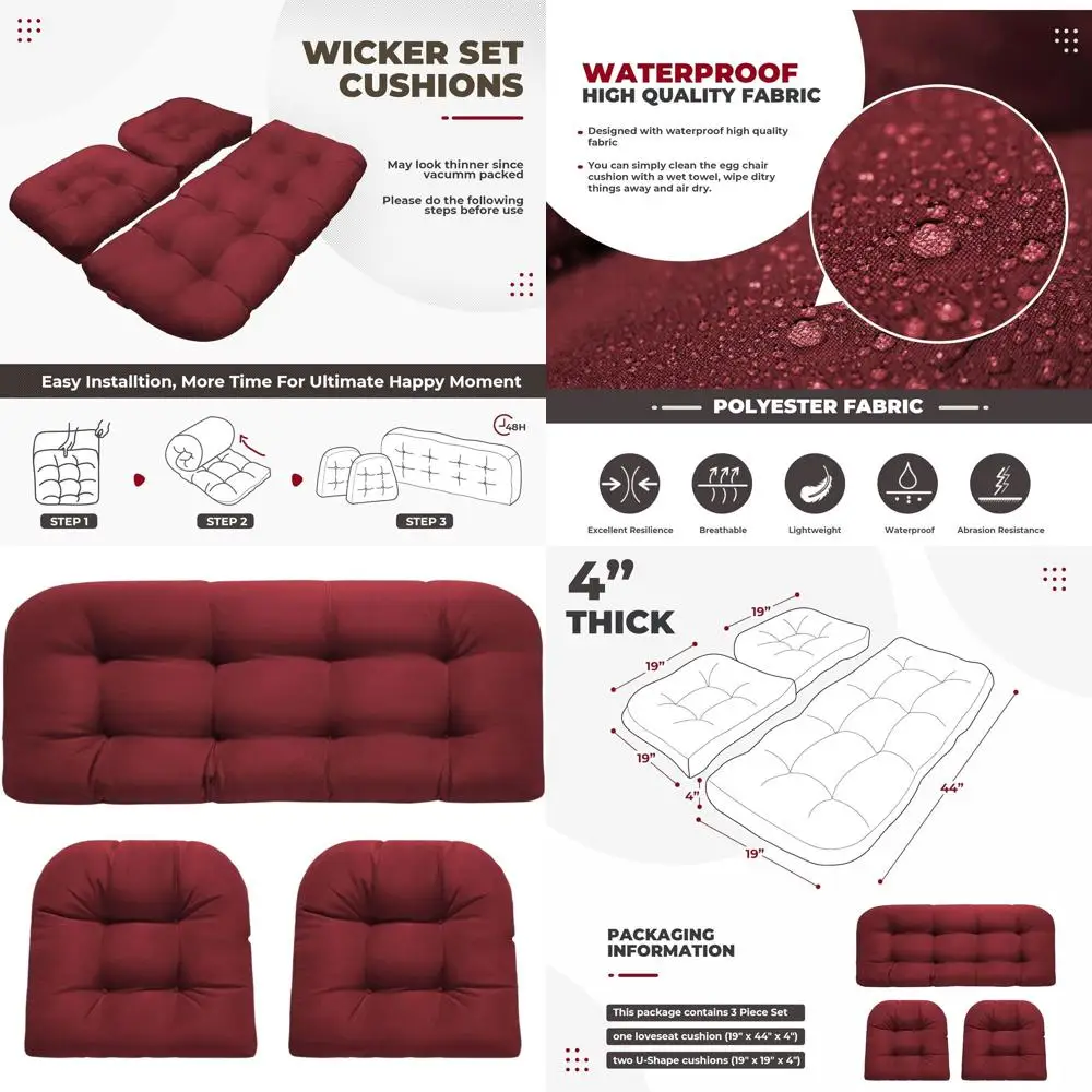 Красные уличные подушки для двухместного дивана с U-образным сиденьем и спинкой, всепогодные чехлы для плетеной мебели
Красные уличные подушки для двухместного дивана с U-образным сиденьем и спинкой, всепогодные чехлы для плетеной мебели