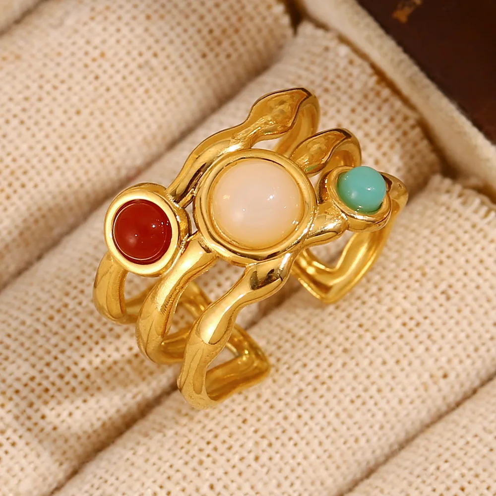 Модное темпераментное нишевое высококачественное ювелирное изделие из нержавеющей стали с покрытием из 18-каратного золота, двухслойное многоцветное открытое кольцо с драгоценными камнями
Модное темпераментное нишевое высококачественное ювелирное изделие из нержавеющей стали с покрытием из 18-каратного золота, двухслойное многоцветное открытое кольцо с драгоценными камнями