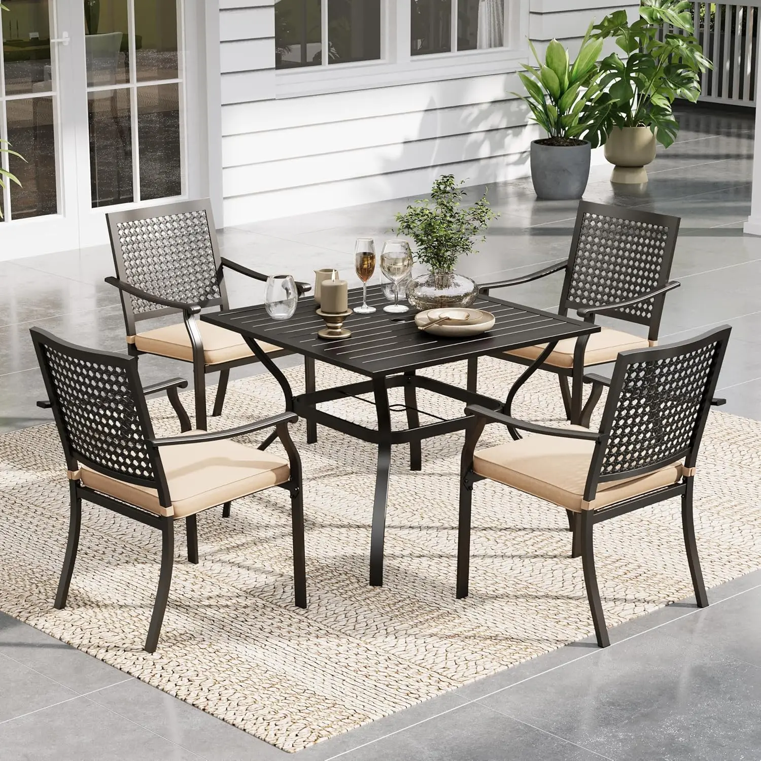 Patio Table and Chairs Set Outdoor Dining Set for 4 5 Piece Metal Patio Furniture 37 Black Square Table Beehive
Patio Table and Chairs Set Outdoor Dining Set for 4 5 Piece Metal Patio Furniture 37 Black Square Table Beehive