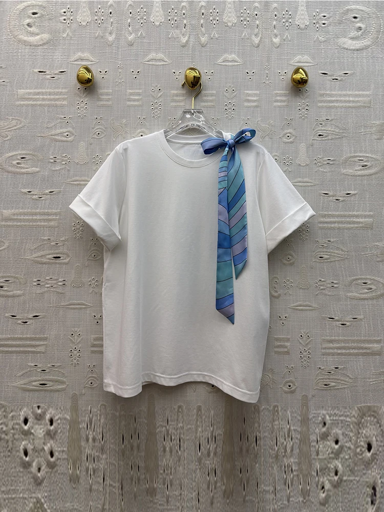 Summer Fashion Outdoors Casual White Color Loose Cotton T-Shirts Women's O-Neck Short Sleeve Striped Print Butterfly-knot Tops
Summer Fashion Outdoors Casual White Color Loose Cotton T-Shirts Women's O-Neck Short Sleeve Striped Print Butterfly-knot Tops
