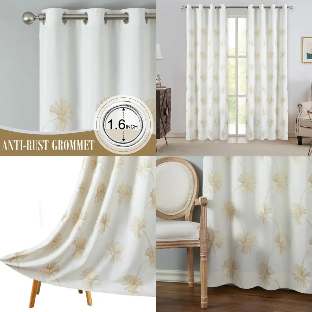 Beige Floral Embroidered 96 Thermal Grommet Curtains, 52W x 96L, Light Filtering for Dining & Office
Beige Floral Embroidered 96 Thermal Grommet Curtains, 52W x 96L, Light Filtering for Dining & Office