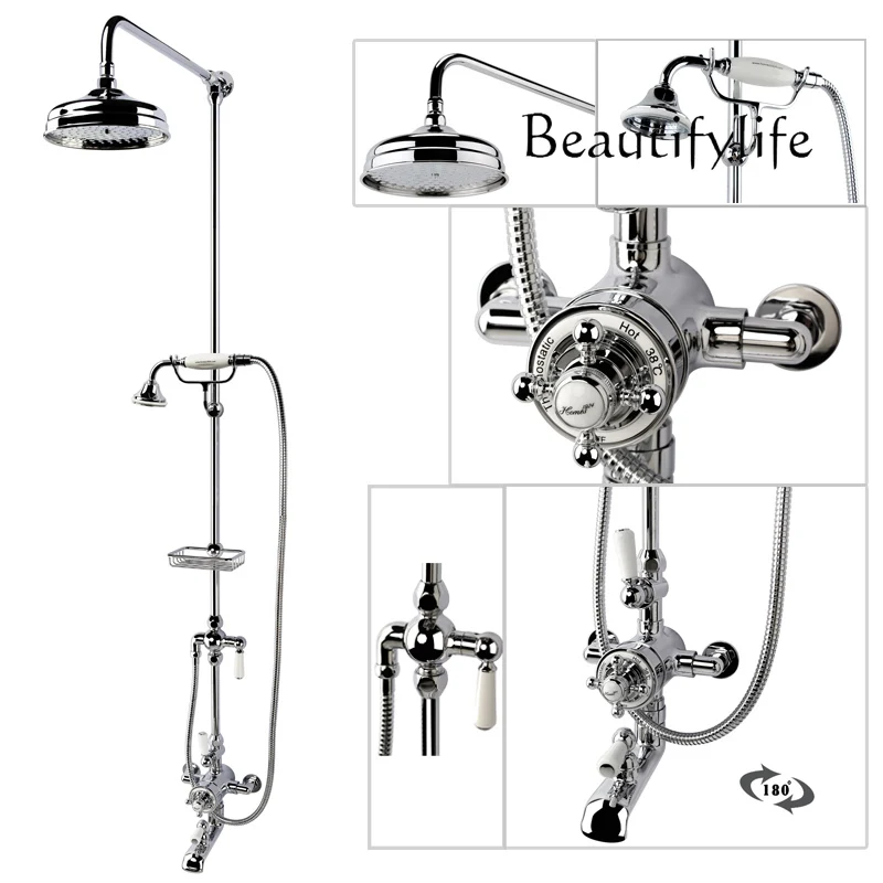 British classical thermostatic main shower 8 inch top spray imported spool rotatable with water pure copper
British classical thermostatic main shower 8 inch top spray imported spool rotatable with water pure copper