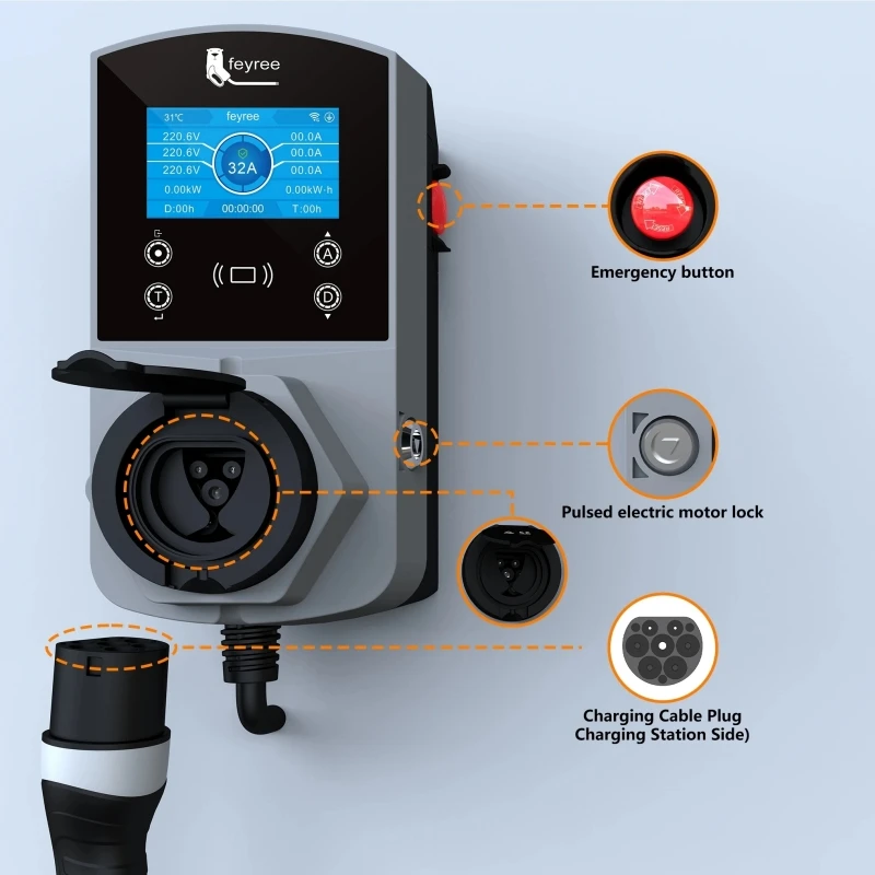Feyree wall-mount EV charging stations 22kw AC ev charger no charging cable Compatible with Type 2 Type 1 NACS GBT Standard car
Feyree wall-mount EV charging stations 22kw AC ev charger no charging cable Compatible with Type 2 Type 1 NACS GBT Standard car