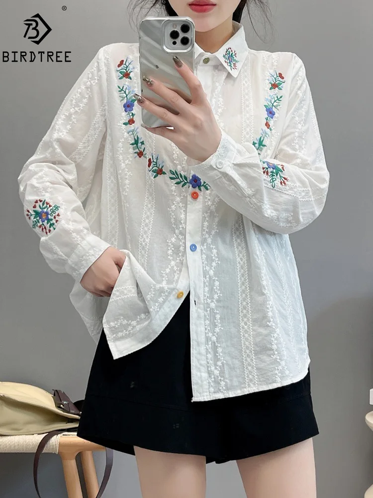 New Summer Cotton Long Sleeve Shirt Women Lapel Embroidery Flower Top Girl Loose Retro Commute OL Blouse 2024 Autumn T45080QM
New Summer Cotton Long Sleeve Shirt Women Lapel Embroidery Flower Top Girl Loose Retro Commute OL Blouse 2024 Autumn T45080QM