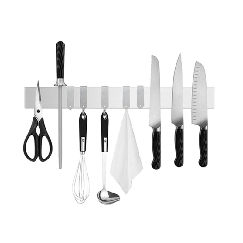 16 Inch Duty Kitchen Magnetic Knife Strip-With Additional 5 Hooks-Multipurpose Stainless Steel Magnetic Tools,Knife Durable
16 Inch Duty Kitchen Magnetic Knife Strip-With Additional 5 Hooks-Multipurpose Stainless Steel Magnetic Tools,Knife Durable
