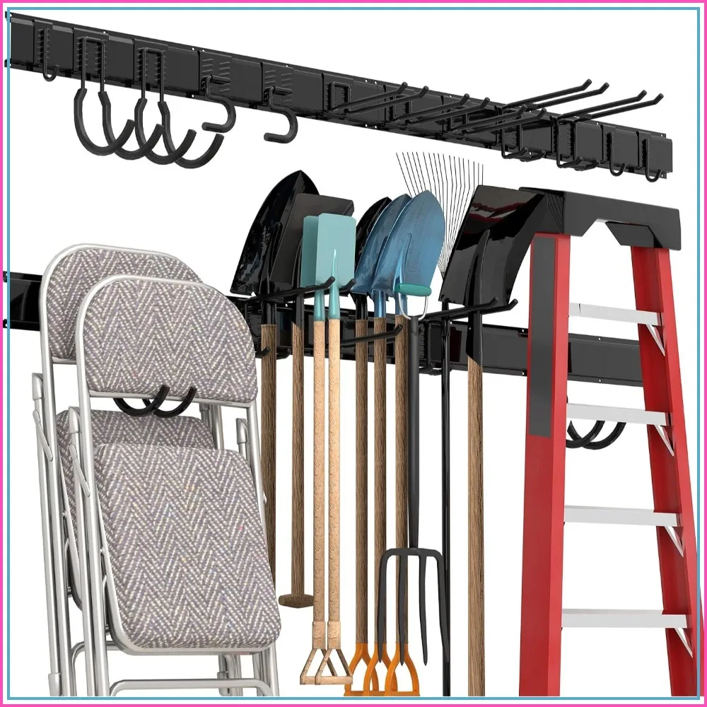 Heavy Duty Garage Storage Rack, Wall Mounted Tool Organizer with 12 Hooks, 4 Rails, 600 lbs Capacity
Heavy Duty Garage Storage Rack, Wall Mounted Tool Organizer with 12 Hooks, 4 Rails, 600 lbs Capacity