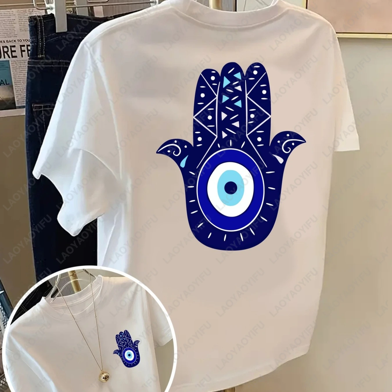 Hamsa Hand Evil Eye T-Shirt Eye Symbol Print Tshirt Short Sleeve Crew Neck Casual Top for Summer Spring Women's Clothing
Hamsa Hand Evil Eye T-Shirt Eye Symbol Print Tshirt Short Sleeve Crew Neck Casual Top for Summer Spring Women's Clothing