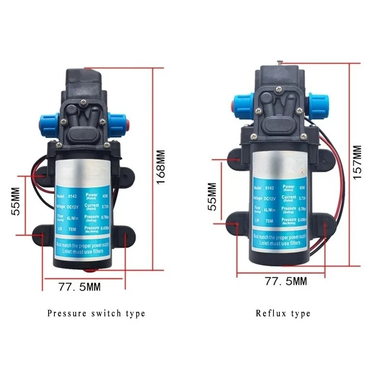Small pumping pump 45W Self Priming Sprayer with Pressure Switch 12V 24V DC Diaphragm Water Pump
Small pumping pump 45W Self Priming Sprayer with Pressure Switch 12V 24V DC Diaphragm Water Pump