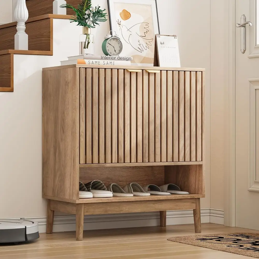4-Tier Oak Shoe Cabinet with Slatted Door for Entryway Storage, 27.6 Wide
4-Tier Oak Shoe Cabinet with Slatted Door for Entryway Storage, 27.6 Wide