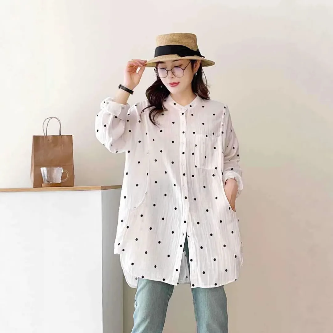 2026 Summer New Polka Dot Color Matching Women's Shirt Loose Stand-up Collar Single-breasted Commuter Women's Shirt
2026 Summer New Polka Dot Color Matching Women's Shirt Loose Stand-up Collar Single-breasted Commuter Women's Shirt