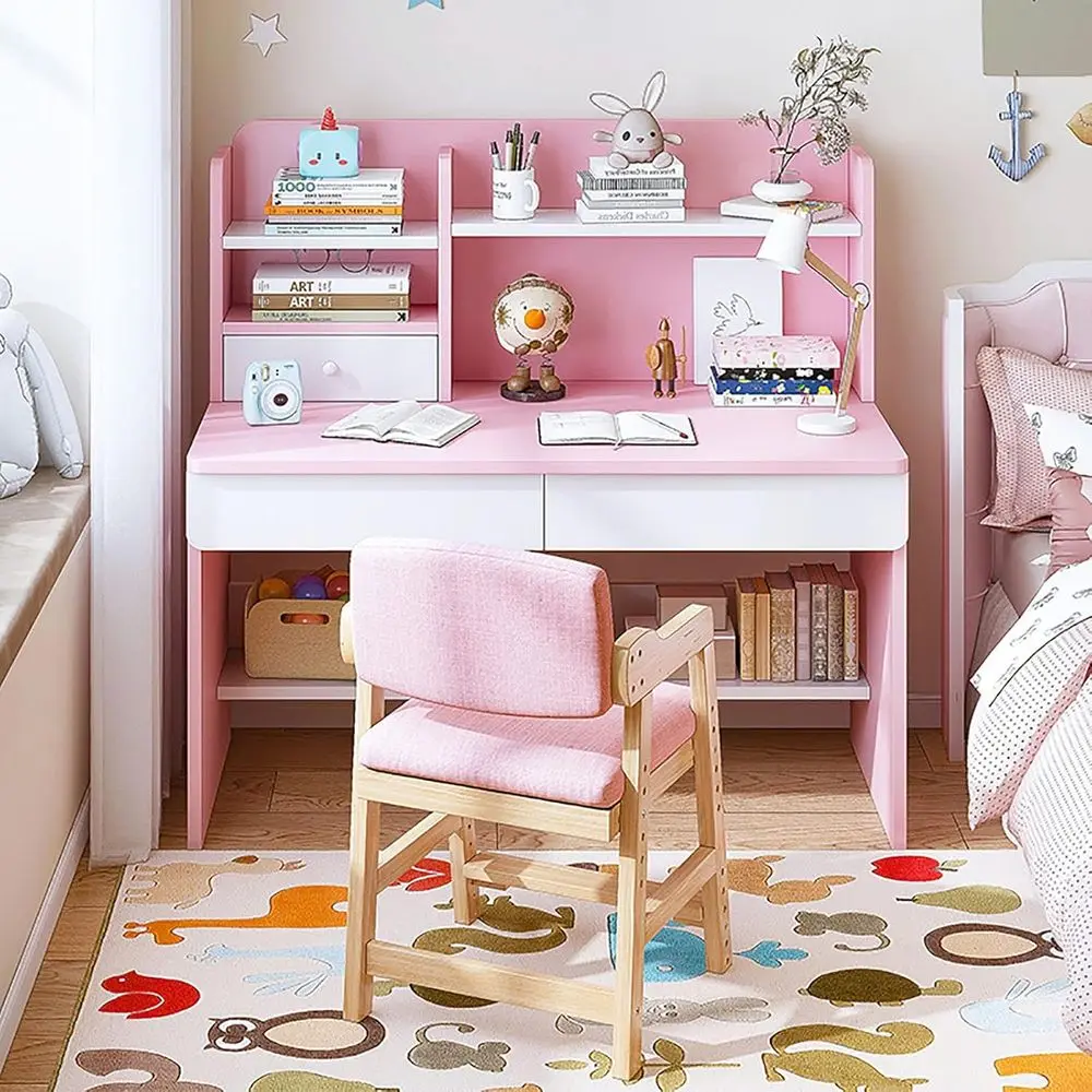Wooden Study Desk and Chair Set for Kids, Home School Computer Desk with Storage Hutch
Wooden Study Desk and Chair Set for Kids, Home School Computer Desk with Storage Hutch