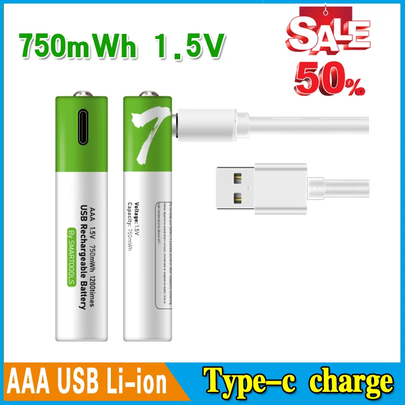USB AAA Rechargeable Batteries 1.5V 750 MWh Li-ion Battery for Remote Control Mouse Electric Toy Battery
USB AAA Rechargeable Batteries 1.5V 750 MWh Li-ion Battery for Remote Control Mouse Electric Toy Battery