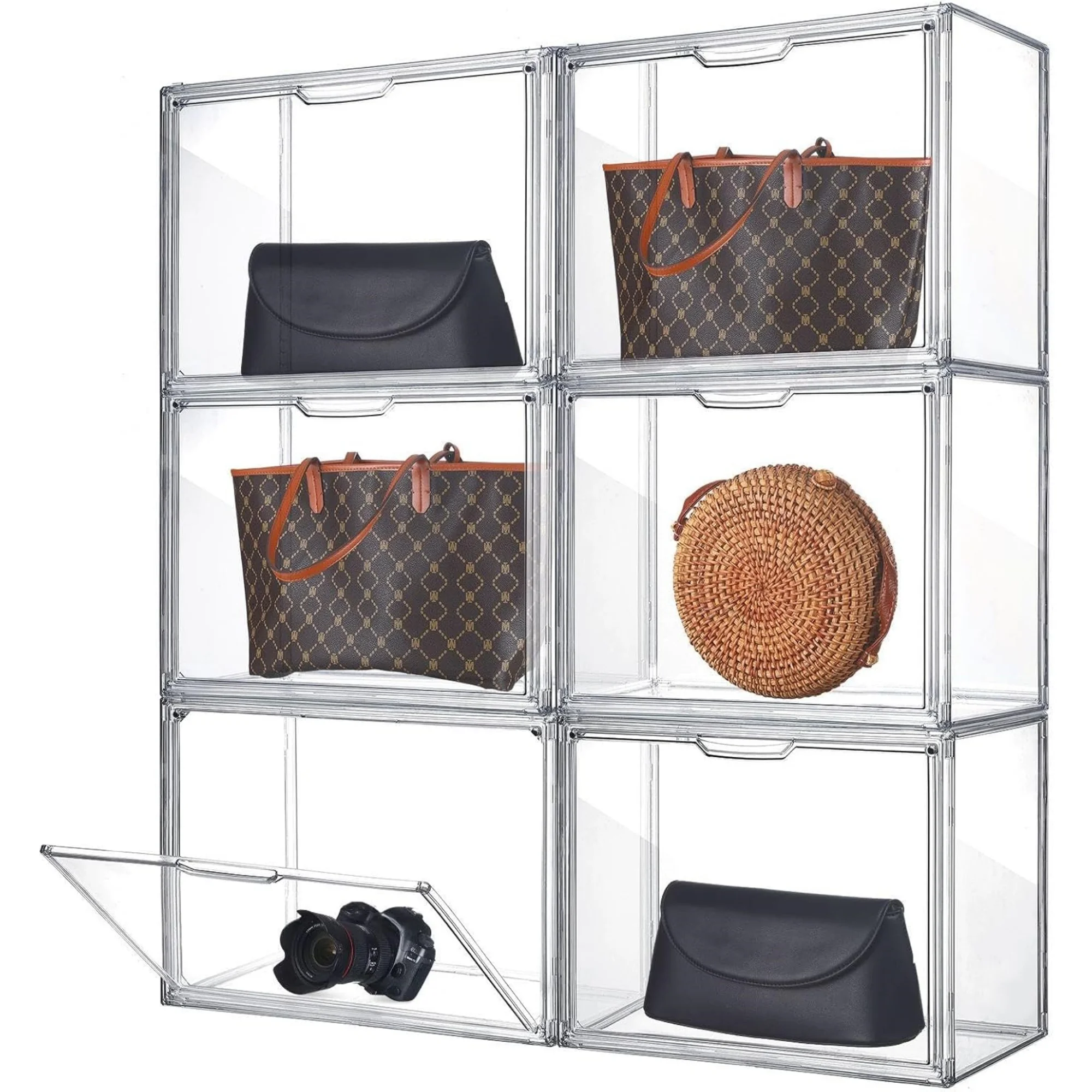 6 Pack Large Clear Acrylic Display Case with Magnetic Door, 14" x 9" x 10" Stackable Purse Storage Boxes Display Case for Handbag Cosmetic Wallet Heels Collectibles Figures Boots Storage
6 Pack Large Clear Acrylic Display Case with Magnetic Door, 14" x 9" x 10" Stackable Purse Storage Boxes Display Case for Handbag Cosmetic Wallet Heels Collectibles Figures Boots Storage