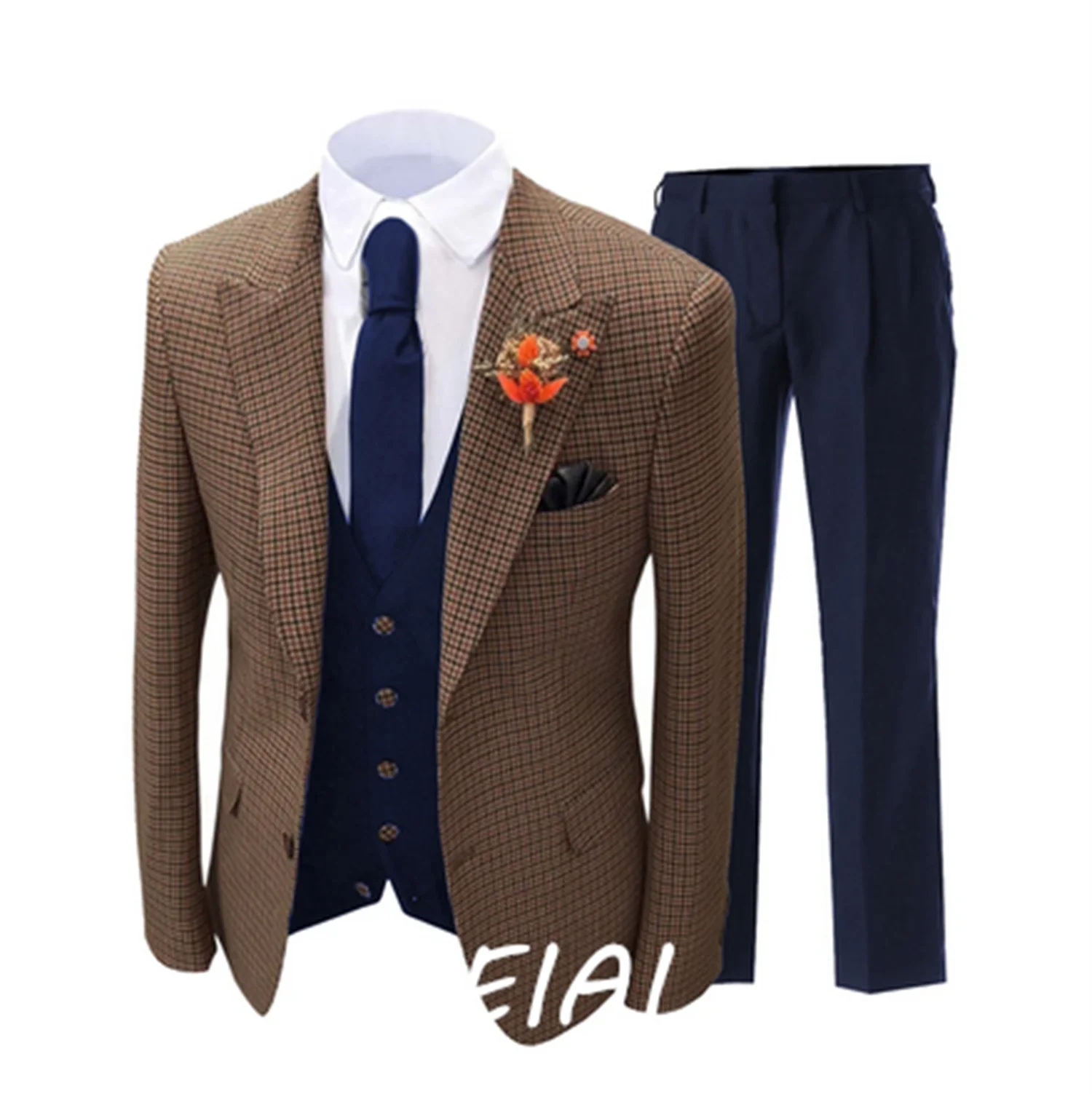Brown Formal Men's Suits Regular Fit Plaid Wool Tweed Prom Tuxedos 3 Piece Solid Suit Best man For Wedding (Blazer+Vest+Pants)
Brown Formal Men's Suits Regular Fit Plaid Wool Tweed Prom Tuxedos 3 Piece Solid Suit Best man For Wedding (Blazer+Vest+Pants)