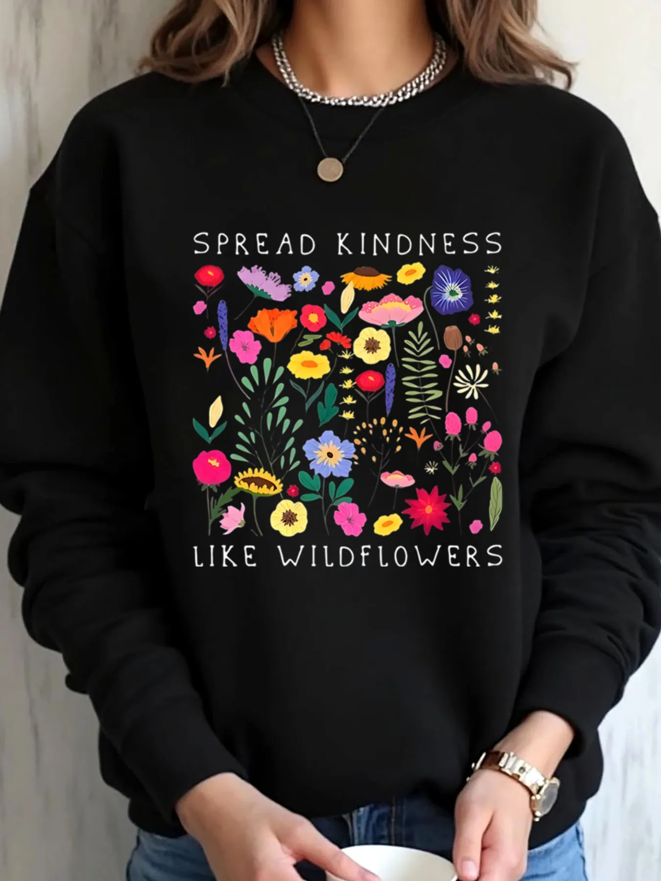 Женская толстовка большого размера с весенним цветочным принтом, распространенная доброта, как полевые цветы, верхняя одежда
Женская толстовка большого размера с весенним цветочным принтом, распространенная доброта, как полевые цветы, верхняя одежда