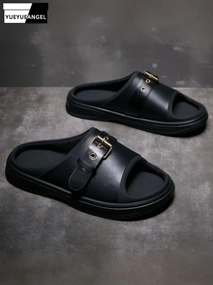 Leisure Men Open Toe Slip On Genuine Leather Hard Wearing Slides Fashion Solid Color Buckle Male Cowhide Platform Slippers
Leisure Men Open Toe Slip On Genuine Leather Hard Wearing Slides Fashion Solid Color Buckle Male Cowhide Platform Slippers