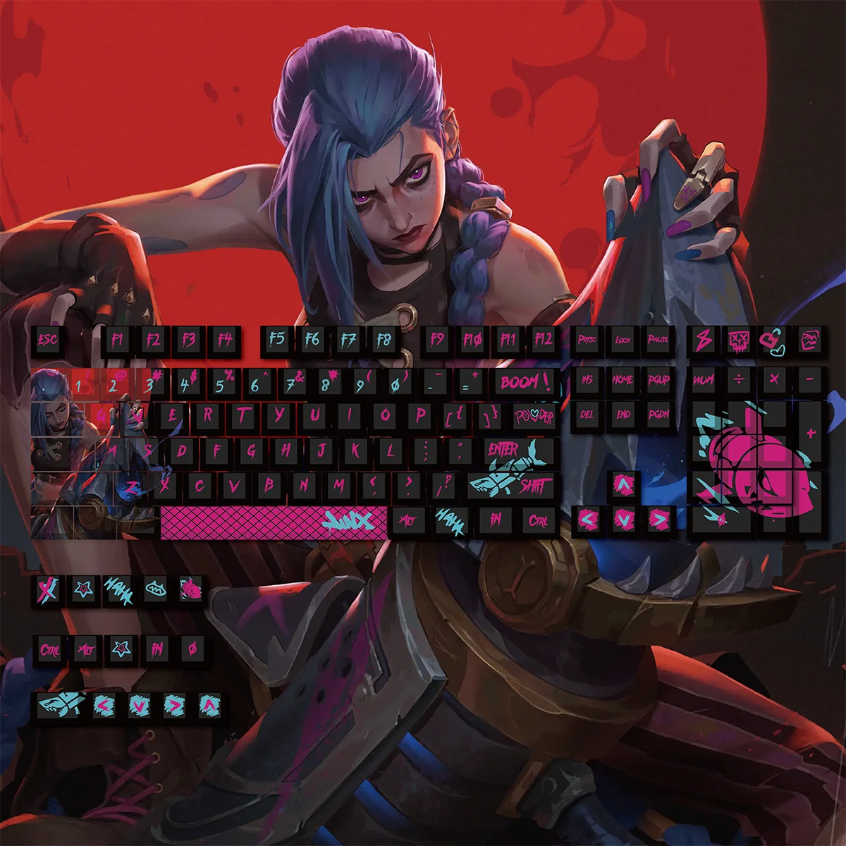 Jinx 123, колпачок для ключей из ПБТ, сублимационный колпачок для ключей с боковой печатью, вишневый перекрестный переключатель, колпачок для механической клавиатуры, подарок отаку
Jinx 123, колпачок для ключей из ПБТ, сублимационный колпачок для ключей с боковой печатью, вишневый перекрестный переключатель, колпачок для механической клавиатуры, подарок отаку