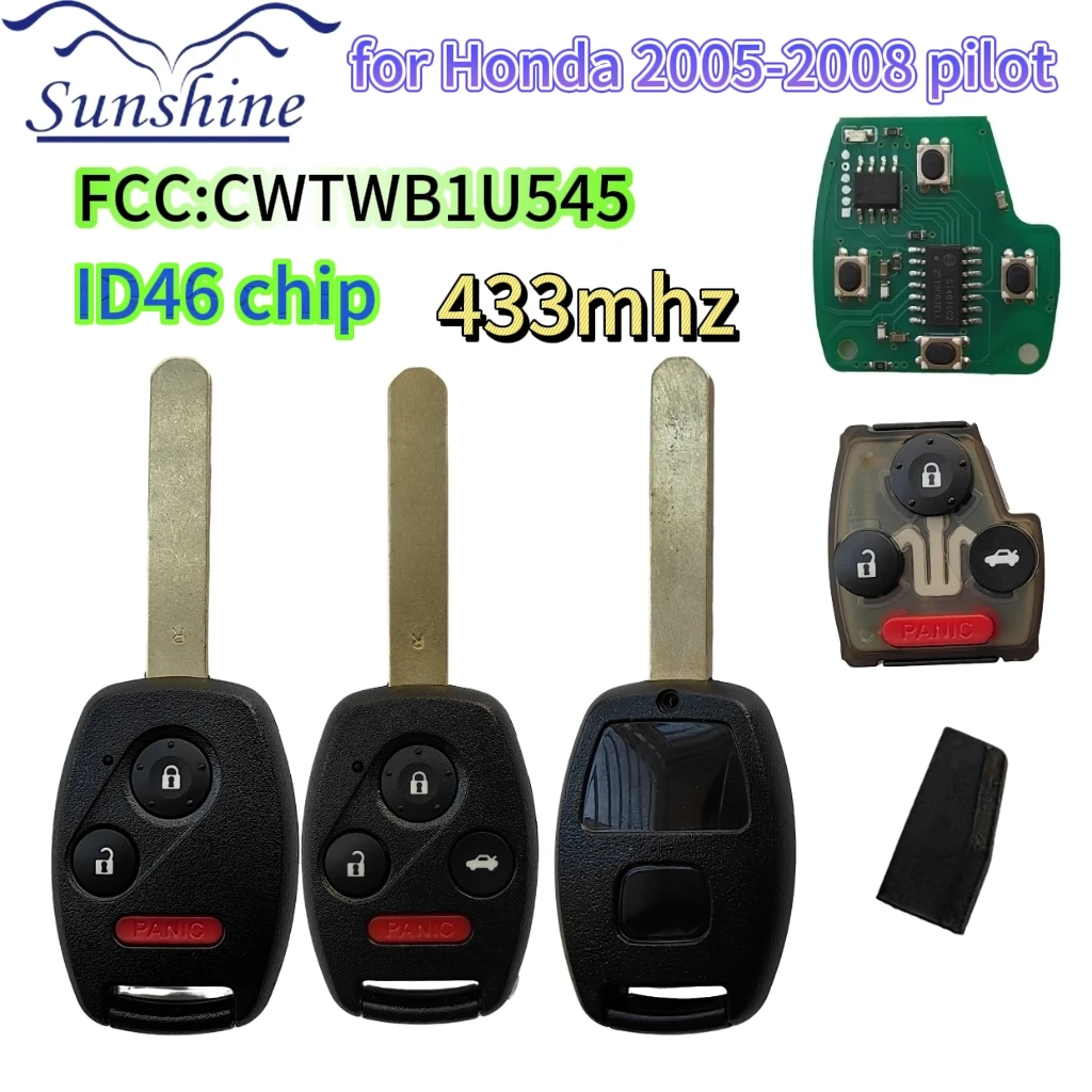 2 Pieces Sunshine CWTWB1U545 Remote Key/PCB Board Fob 3/4 Buttons 433Mhz ID46 Chip for Honda Pilot 2005-2008 1788A-FWB1U545 key
2 Pieces Sunshine CWTWB1U545 Remote Key/PCB Board Fob 3/4 Buttons 433Mhz ID46 Chip for Honda Pilot 2005-2008 1788A-FWB1U545 key