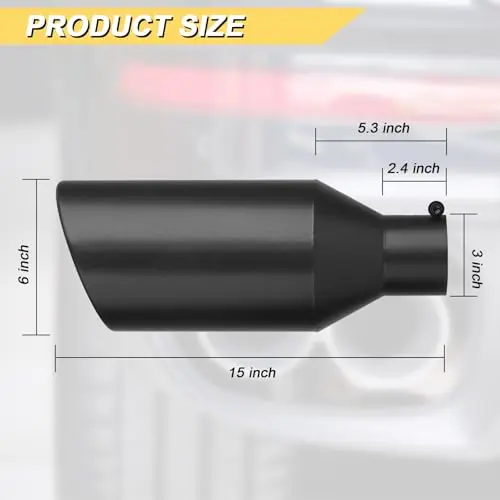 Black Stainless Steel Exhaust Tip With 3 Inch Inlet, 6 Inch Outlet, 15 Inch Length, Bolt-On Design, Rolled Edge And Drain Hole
Black Stainless Steel Exhaust Tip With 3 Inch Inlet, 6 Inch Outlet, 15 Inch Length, Bolt-On Design, Rolled Edge And Drain Hole