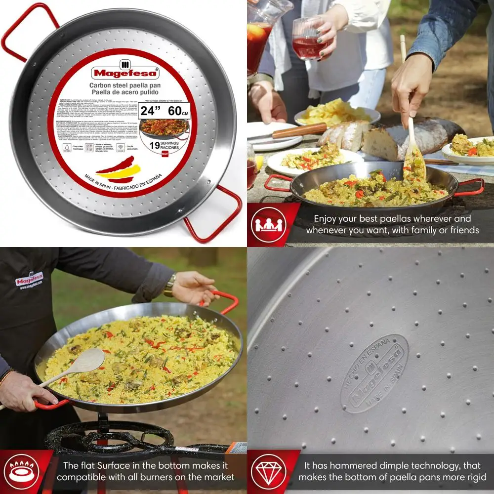 Carbon Steel Paella Pan 60cm for 19 Servings - Durable, Lightweight, Ideal Outdoor Cooking with Dimpled Surface
Carbon Steel Paella Pan 60cm for 19 Servings - Durable, Lightweight, Ideal Outdoor Cooking with Dimpled Surface