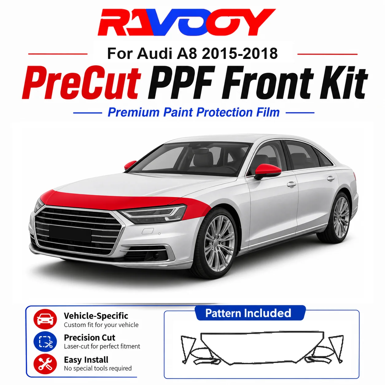 8.5mil TPU Precut PPF Kit For Audi A8 2015-2018 - Hood, Partial Fenders & Full Mirror Set - Self-Healing Gloss Clear Bra Film
8.5mil TPU Precut PPF Kit For Audi A8 2015-2018 - Hood, Partial Fenders & Full Mirror Set - Self-Healing Gloss Clear Bra Film