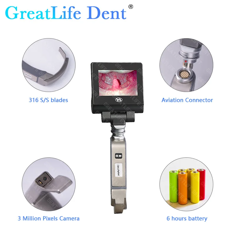 GreatLife Dent 3/3.5'' HD LCD Touch Screen Video Laryngoscope Sterilizable Blades color Digital Laryngoscop Reusable Intubation
GreatLife Dent 3/3.5'' HD LCD Touch Screen Video Laryngoscope Sterilizable Blades color Digital Laryngoscop Reusable Intubation
