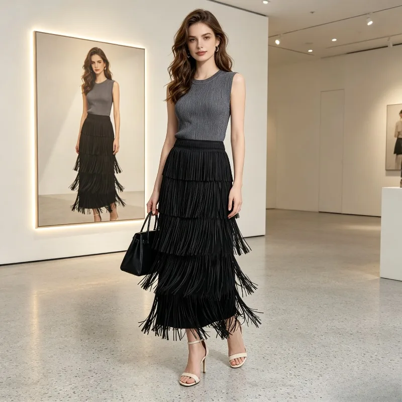 Miyake Pleated Skirt for Women 2026 Spring/Summer New Multi-layer Tassel High Waist Pleated Black Long Fashion Straight Skirt
Miyake Pleated Skirt for Women 2026 Spring/Summer New Multi-layer Tassel High Waist Pleated Black Long Fashion Straight Skirt