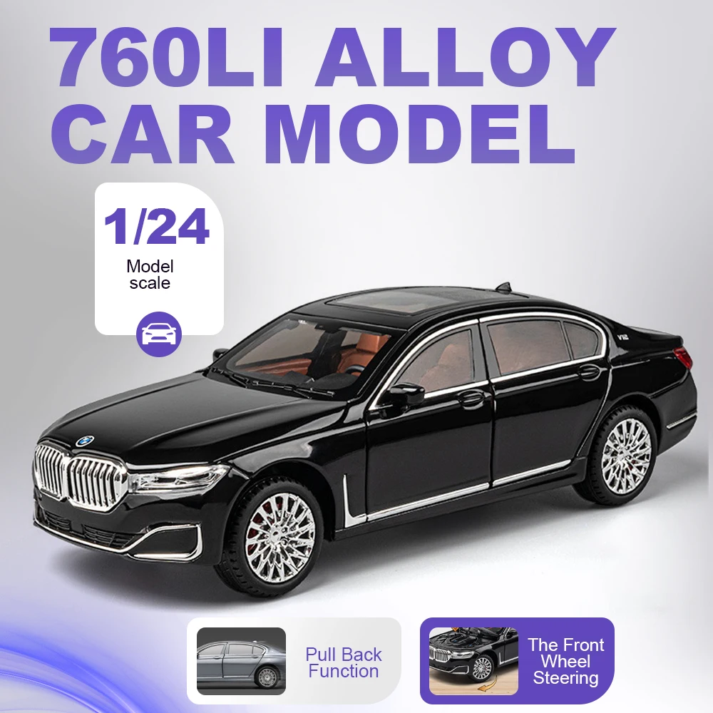 1:24 Scale 760LI M4 Car Model Toy Doors Opened Pull Back Models Front Wheel Steer Shock Absorption Vehicle Desk Decorations
1:24 Scale 760LI M4 Car Model Toy Doors Opened Pull Back Models Front Wheel Steer Shock Absorption Vehicle Desk Decorations