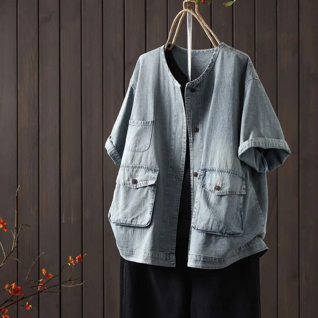 2026 Summer New Women's Denim Shirt Loose Commuter T-shirt Top
2026 Summer New Women's Denim Shirt Loose Commuter T-shirt Top