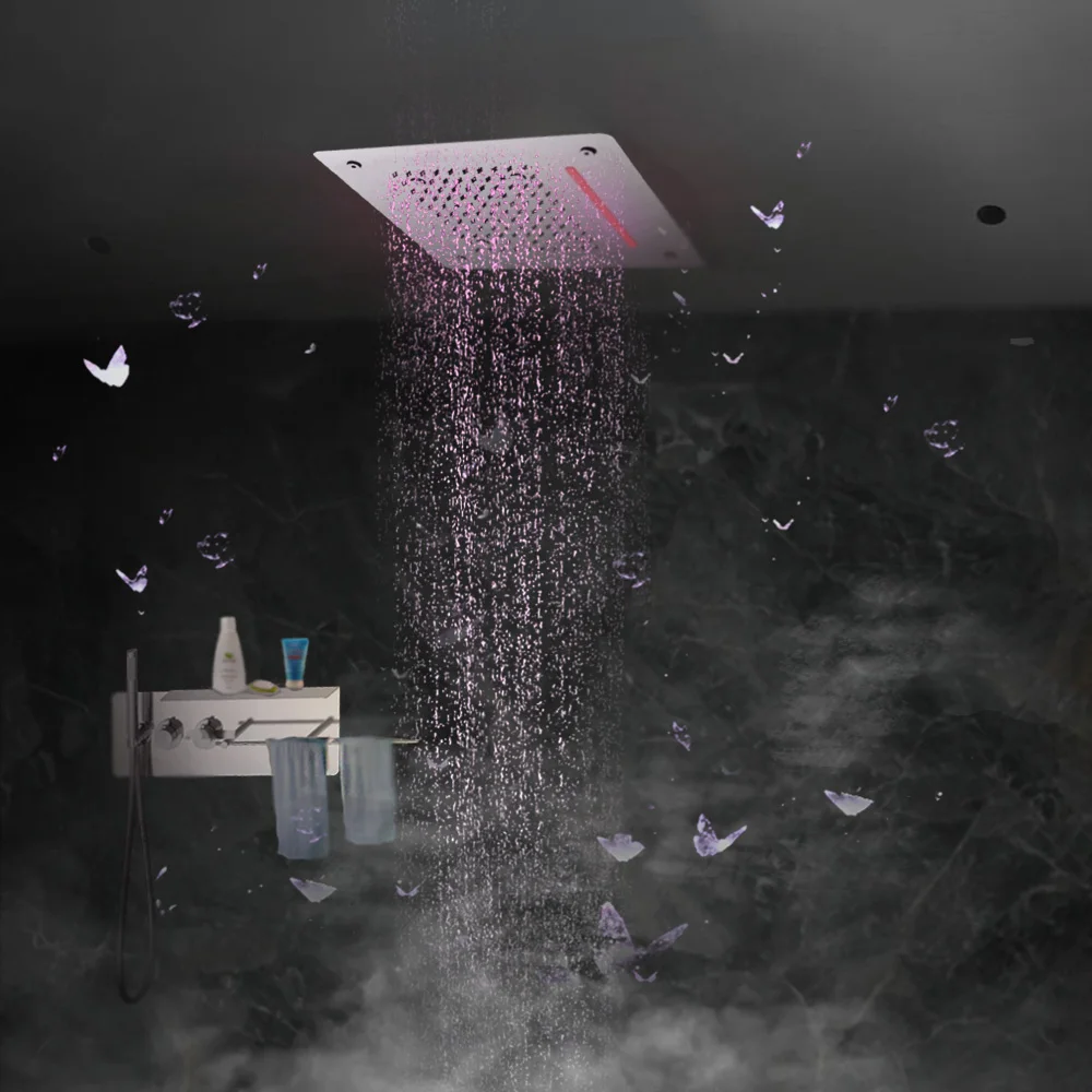Shower Panel with Towel Rack Shelf Thermostatic Shower Faucet Set with LED Luxury Shower Head Stainless Square Bathroom Shower
Shower Panel with Towel Rack Shelf Thermostatic Shower Faucet Set with LED Luxury Shower Head Stainless Square Bathroom Shower