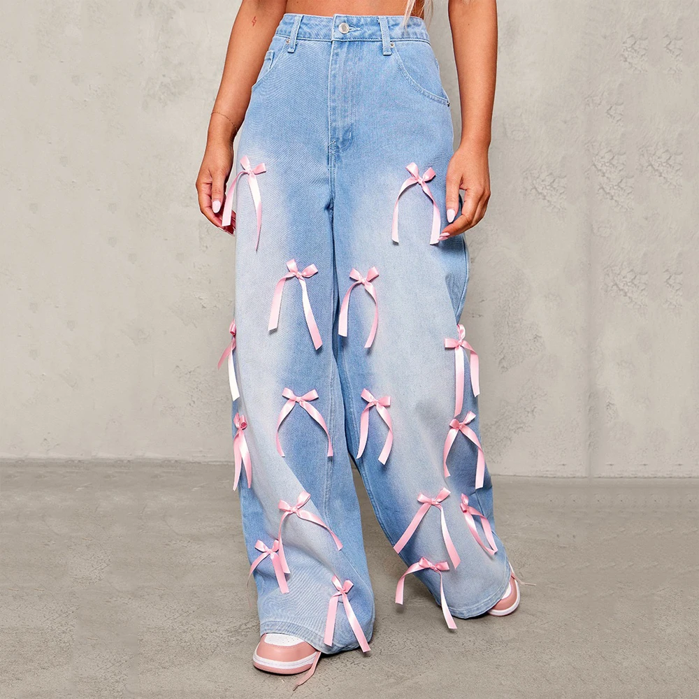 Elegant Jeans for Women Luxury Designers High Waisted Bow Decorate Wide Leg Trousers Floor Length Fashion High Street Denim 2025
Elegant Jeans for Women Luxury Designers High Waisted Bow Decorate Wide Leg Trousers Floor Length Fashion High Street Denim 2025