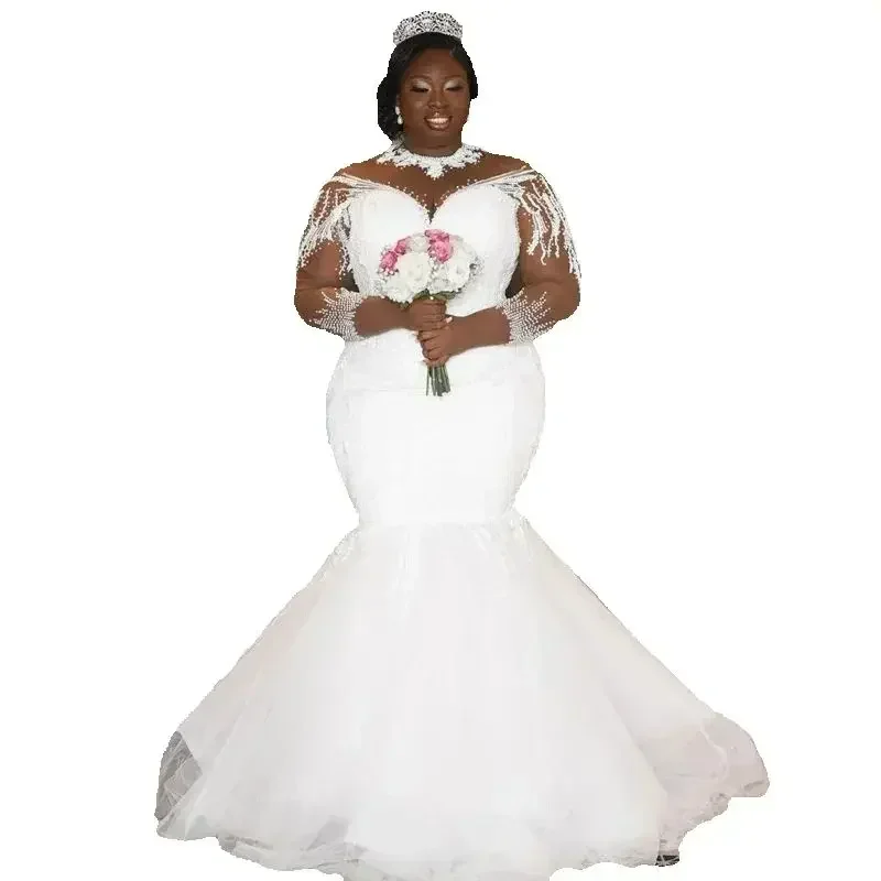 Customized Modest African Arabic Appliques Beads Wedding Dress For Bride Illusion Long Sleeves Plus Size Trumpet Bridal Gown
Customized Modest African Arabic Appliques Beads Wedding Dress For Bride Illusion Long Sleeves Plus Size Trumpet Bridal Gown