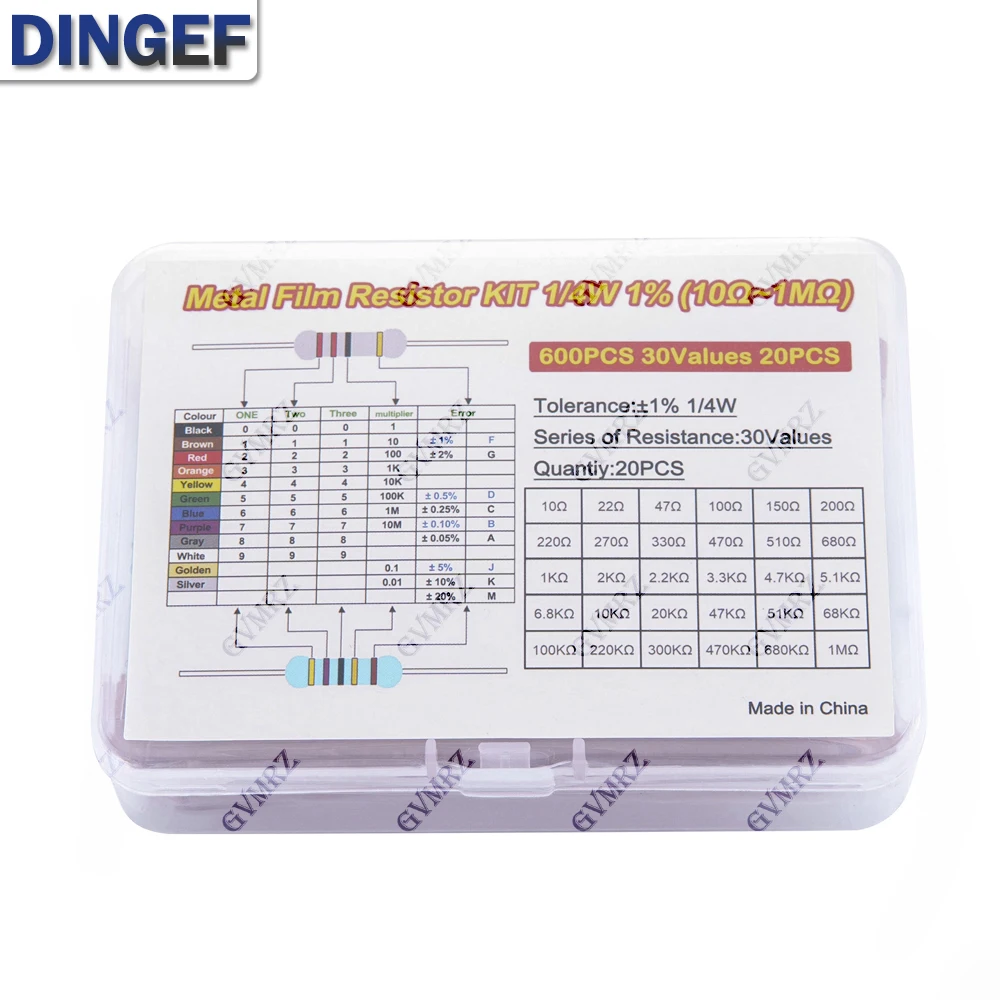 600 шт., 30 значений, 1/4 Вт, набор металлопленочных резисторов, по 20 шт., в штучной упаковке для электроники DIY, ремонта и проектов
600 шт., 30 значений, 1/4 Вт, набор металлопленочных резисторов, по 20 шт., в штучной упаковке для электроники DIY, ремонта и проектов