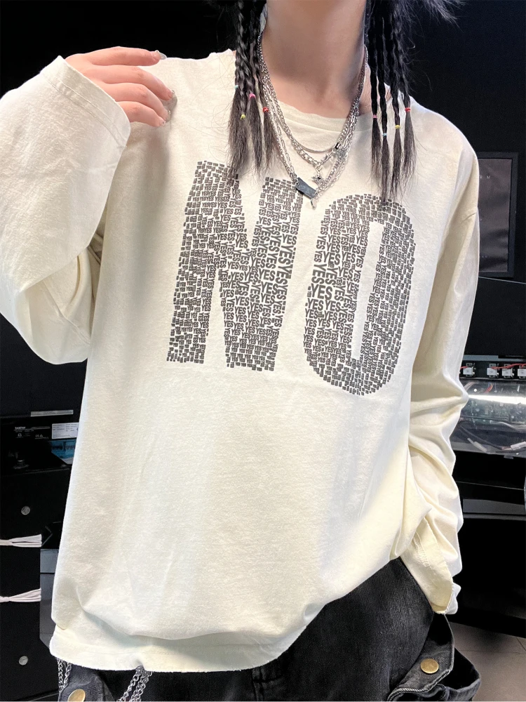 Vintage Worn-look Long Sleeve T-shirt 'Yes No' Letter Design for Couples Casual Dirtied Style Cotton Spandex Blend T-shirt
Vintage Worn-look Long Sleeve T-shirt 'Yes No' Letter Design for Couples Casual Dirtied Style Cotton Spandex Blend T-shirt