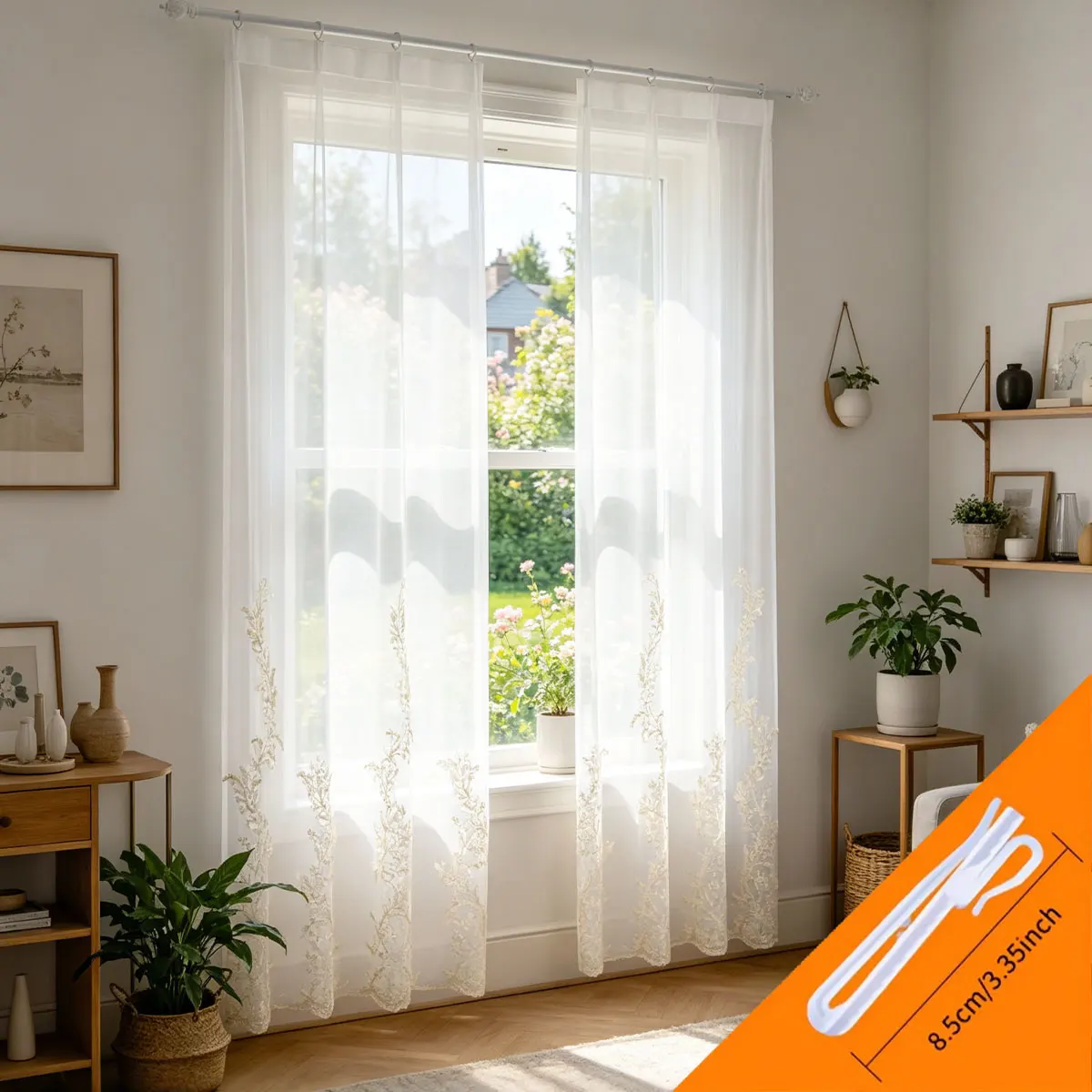 2Pcs Floral Embroidered Sheer Curtain Light Filtering Hook Top Tulle Drapes for Living Room Bedroom Window Panels
2Pcs Floral Embroidered Sheer Curtain Light Filtering Hook Top Tulle Drapes for Living Room Bedroom Window Panels