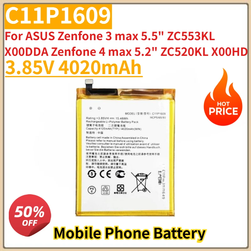 New C11P1609 Mobile Phone Battery 3.85V 4020mAh For ASUS Zenfone 3 max 5.5" ZC553KL X00DDA Zenfone 4 max 5.2" ZC520KL X00HD
New C11P1609 Mobile Phone Battery 3.85V 4020mAh For ASUS Zenfone 3 max 5.5" ZC553KL X00DDA Zenfone 4 max 5.2" ZC520KL X00HD