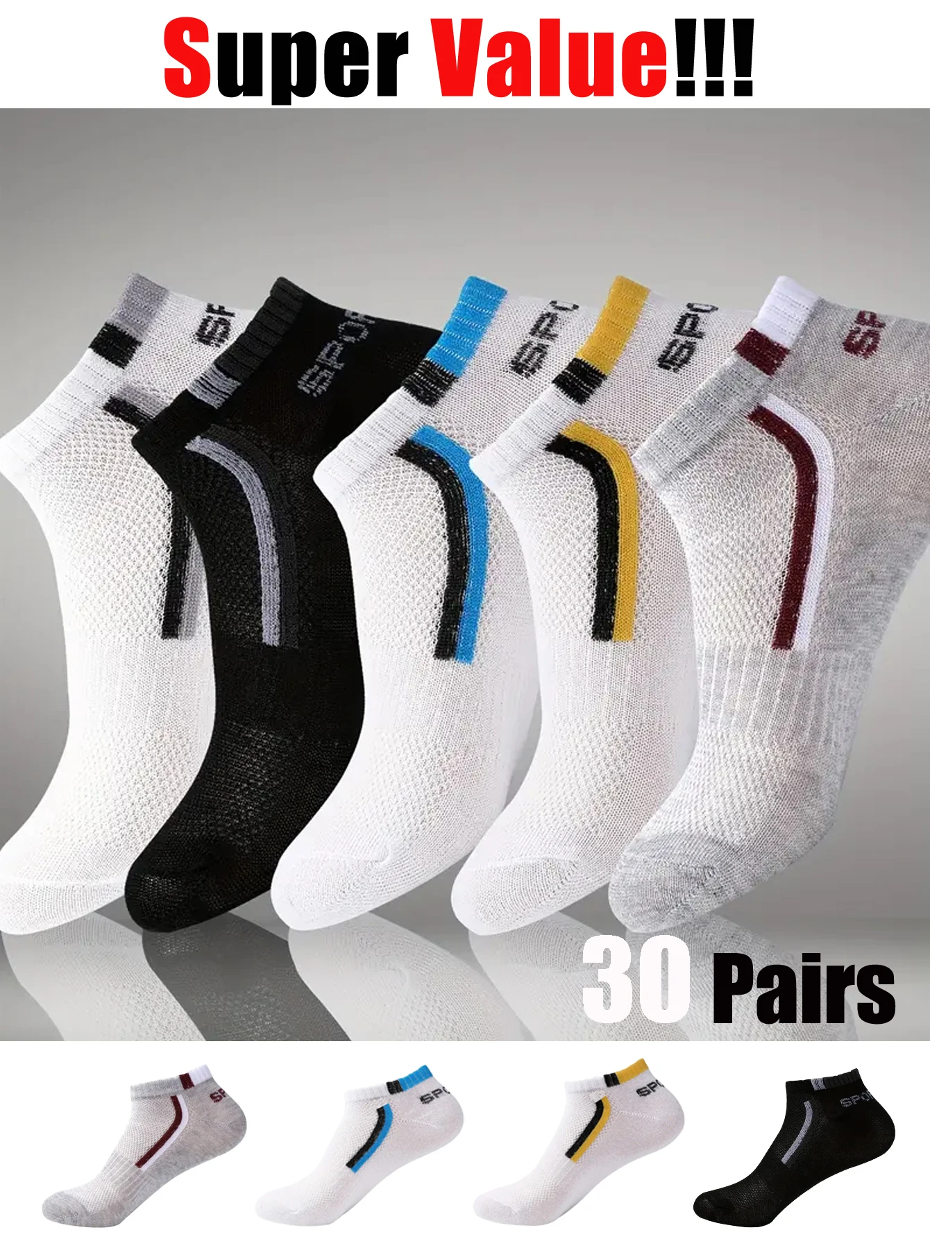 30 Pairs Men's Breathable Mesh Ankle Socks Anti-Odor Short Socks All-Day Comfort Reinforced Heel Toe for Daily Wear Work Gym
30 Pairs Men's Breathable Mesh Ankle Socks Anti-Odor Short Socks All-Day Comfort Reinforced Heel Toe for Daily Wear Work Gym