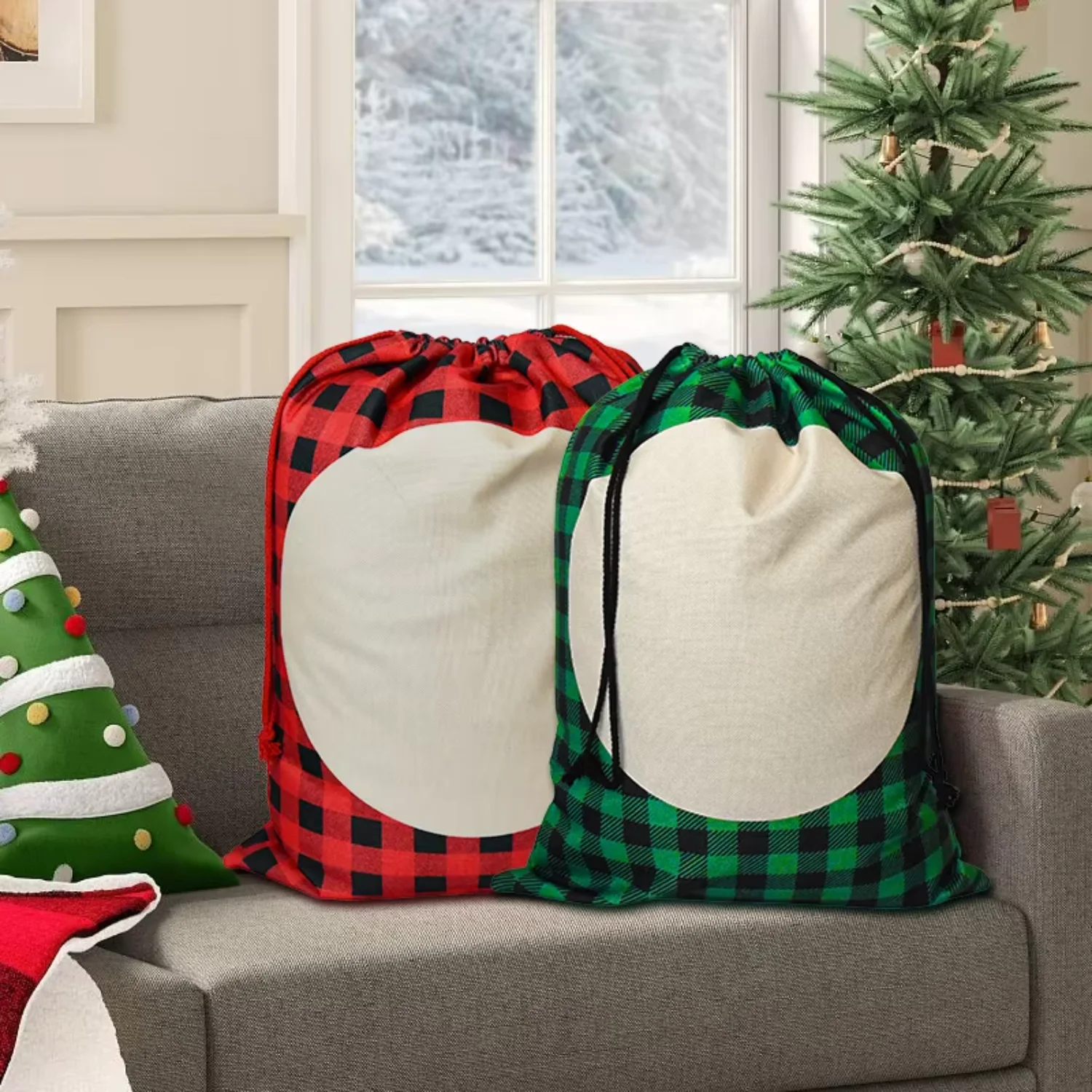 Wholesale Cotton Lattice Storage Christmas Gift Drawstring Plain Sublimation Santa Sacks for DIY Printing
Wholesale Cotton Lattice Storage Christmas Gift Drawstring Plain Sublimation Santa Sacks for DIY Printing